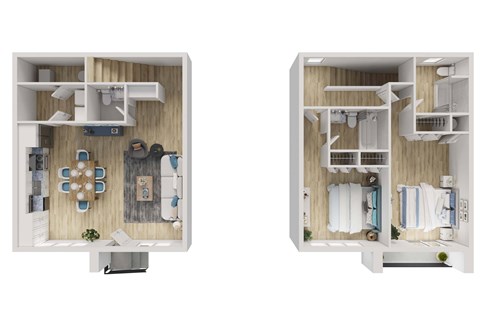 Floor plan for 2 beds, 2.5 baths, 1300 sqft